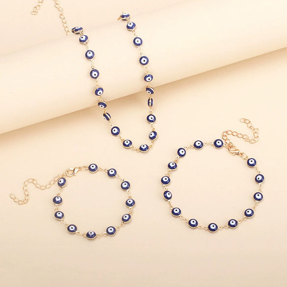Wholesale Women's Geometric Devil's Eye Necklace Bracelet Anklet Combination Made Of Alloy With Electroplating Treatment And Bamboo Chain