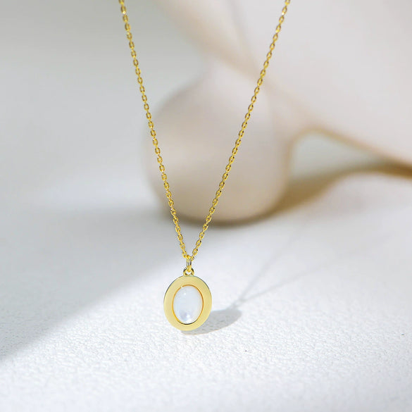 Wholesale Women's Geometric Diamond Design Oval Motherofpearl Shell Pendant Necklace With Cross Chain In 925 Sterling Silver