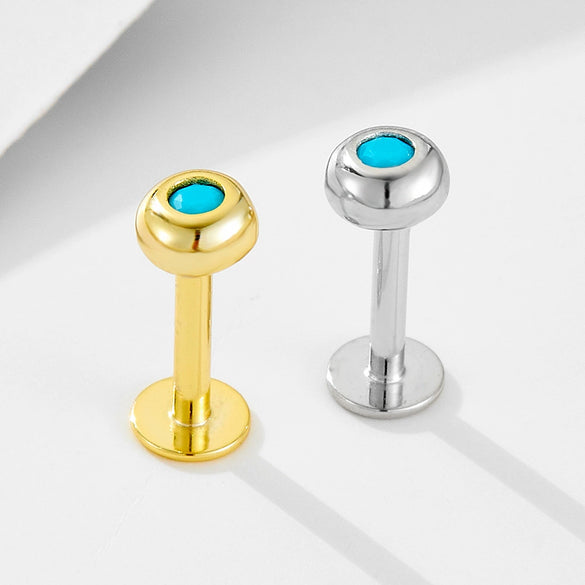 Wholesale Women's Geometric Diamond Design Turquoise Inlaid S925 Sterling Silver Body Piercing Earrings