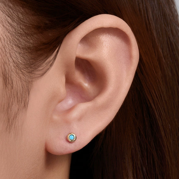 Wholesale Women's Geometric Diamond Design Turquoise Inlaid S925 Sterling Silver Body Piercing Earrings