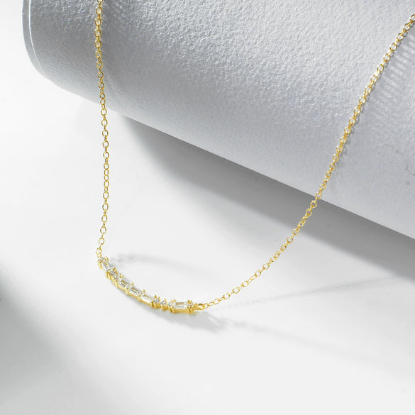 Wholesale Women's Geometric Diamond Rectangular Zircon Smile Pendant Necklace With Cross Chain In 925 Sterling Silver