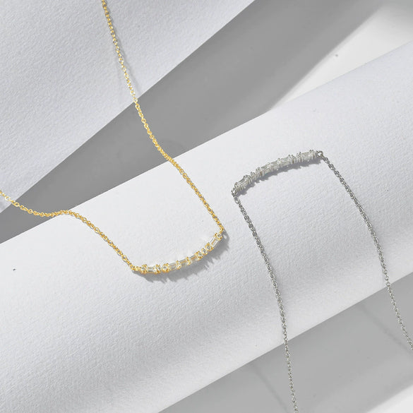Wholesale Women's Geometric Diamond Rectangular Zircon Smile Pendant Necklace With Cross Chain In 925 Sterling Silver