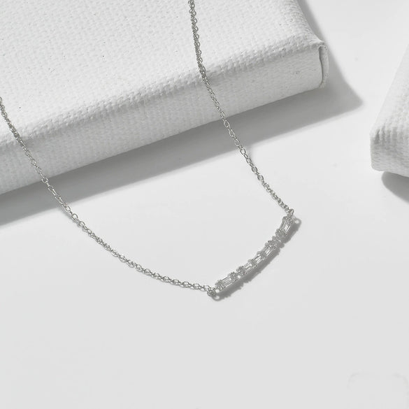 Wholesale Women's Geometric Diamond Rectangular Zircon Smile Pendant Necklace With Cross Chain In 925 Sterling Silver