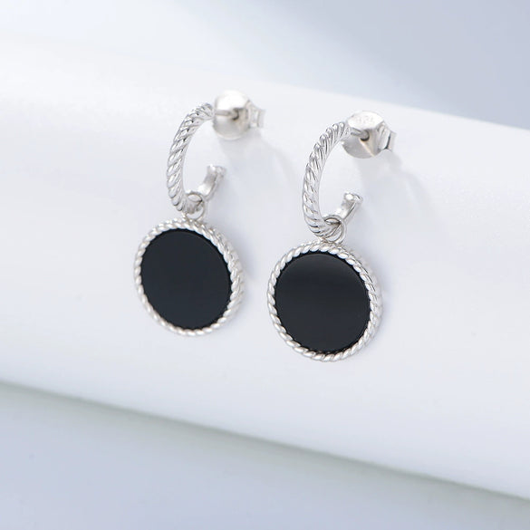 Wholesale Women's Geometric Diamond Round Black Onyx Sterling Silver 925 Silver Earrings
