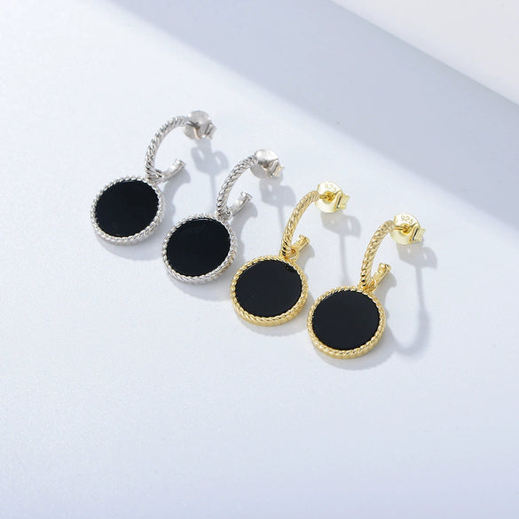Wholesale Women's Geometric Diamond Round Black Onyx Sterling Silver 925 Silver Earrings