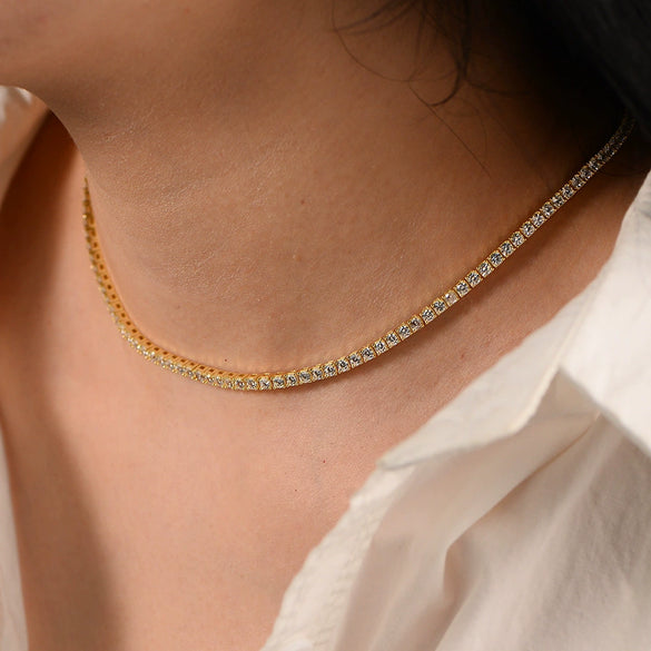 Wholesale Women's Geometric Diamond S925 Sterling Silver Goldplated Tennis Necklace