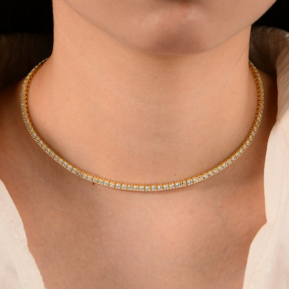 Wholesale Women's Geometric Diamond S925 Sterling Silver Goldplated Tennis Necklace