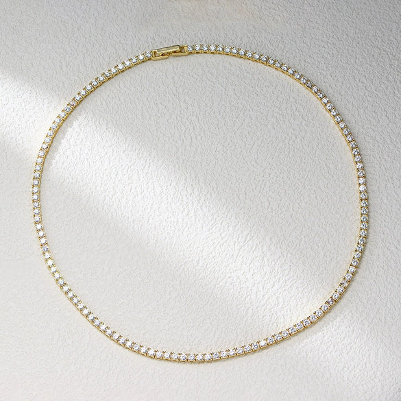 Wholesale Women's Geometric Diamond S925 Sterling Silver Goldplated Tennis Necklace