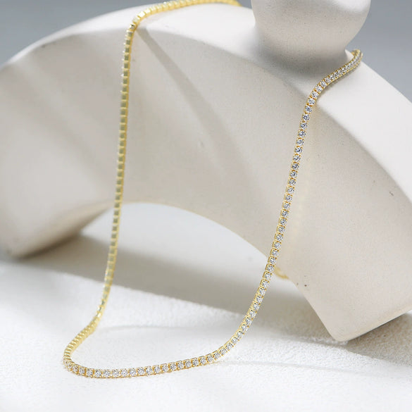 Wholesale Women's Geometric Diamond S925 Sterling Silver Tennis Chain Necklace