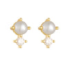 Wholesale Women's Geometric Diamond Set Natural Pearl S925 Sterling Silver Earrings