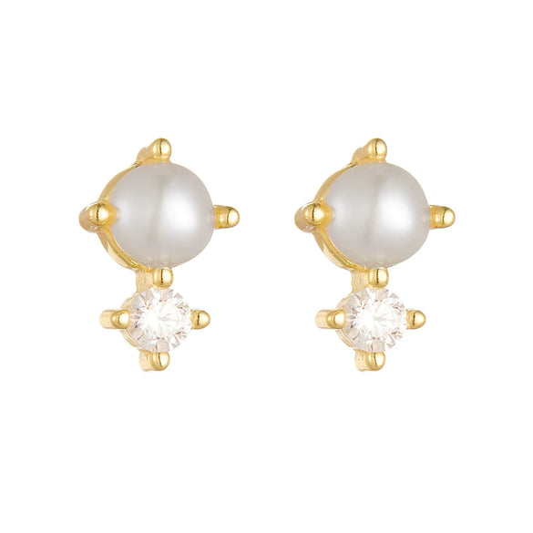 Wholesale Women's Geometric Diamond Set Natural Pearl S925 Sterling Silver Earrings