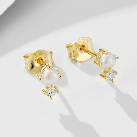 Wholesale Women's Geometric Diamond Set Natural Pearl S925 Sterling Silver Earrings