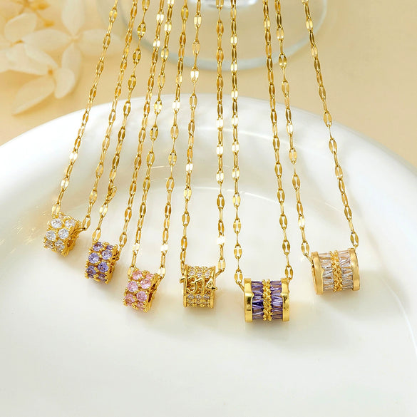Wholesale Women's Geometric Diamond Stainless Steel Lip Chain Necklace