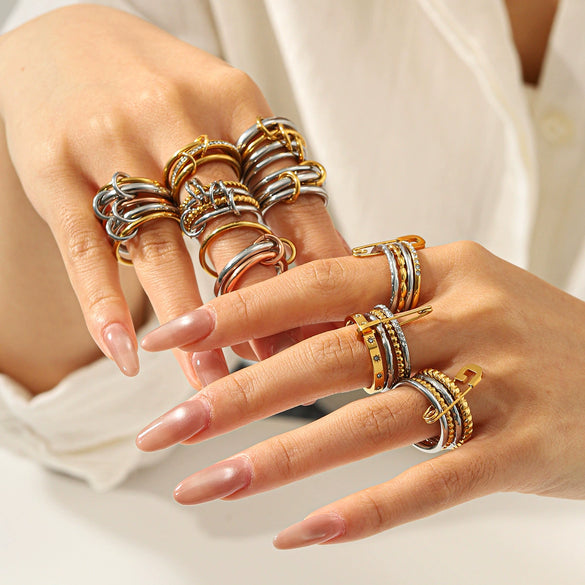 Wholesale Women's Geometric Diamond Stainless Steel Stacking Rings Highend Style