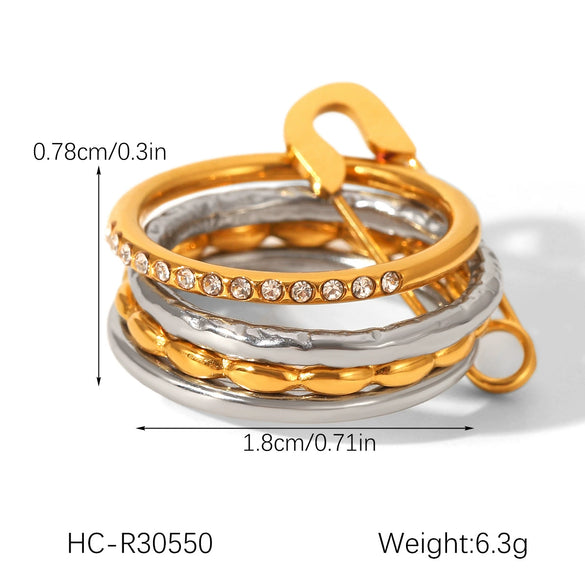 Wholesale Women's Geometric Diamond Stainless Steel Stacking Rings Highend Style