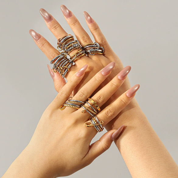 Wholesale Women's Geometric Diamond Stainless Steel Stacking Rings Highend Style