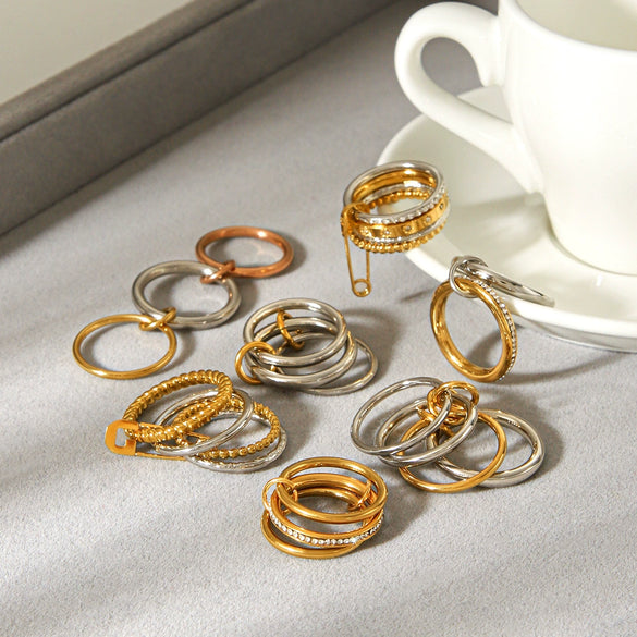 Wholesale Women's Geometric Diamond Stainless Steel Stacking Rings Highend Style