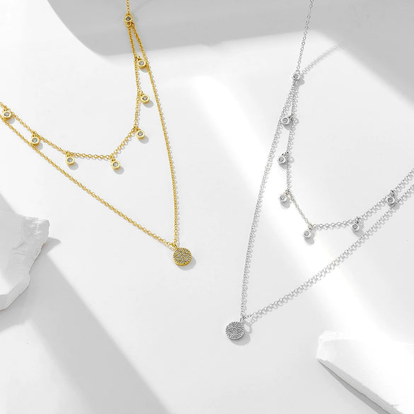 Wholesale Women's Geometric Diamond 925 Sterling Silver Cross Chain Doublelayer Short Clavicle Necklace With Polka Dots And Zircon