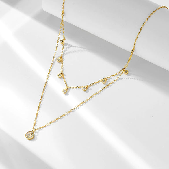 Wholesale Women's Geometric Diamond 925 Sterling Silver Cross Chain Doublelayer Short Clavicle Necklace With Polka Dots And Zircon