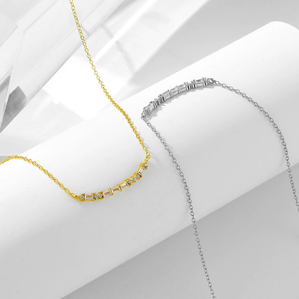 Wholesale Women's Geometric Diamond 925 Sterling Silver Rectangular Zircon Smile Pendant Cross Chain Necklace