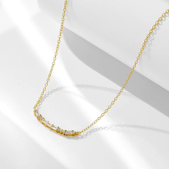 Wholesale Women's Geometric Diamond 925 Sterling Silver Rectangular Zircon Smile Pendant Cross Chain Necklace