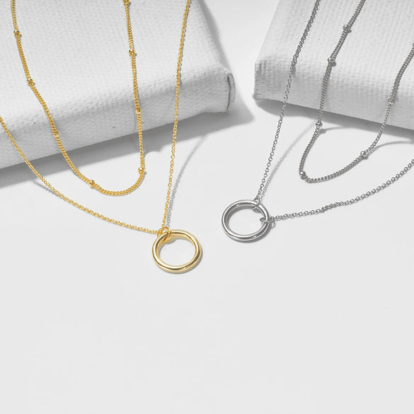 Wholesale Women's Geometric Diamond 925 Sterling Silver Satellite Chain Necklace Ring Stacked Clavicle Chain