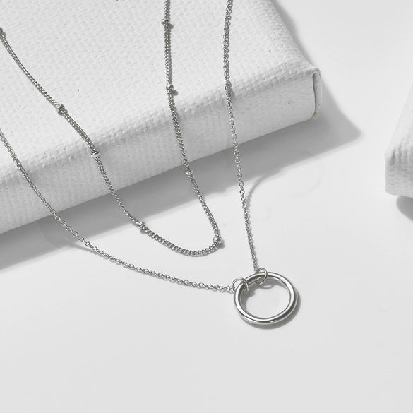Wholesale Women's Geometric Diamond 925 Sterling Silver Satellite Chain Necklace Ring Stacked Clavicle Chain