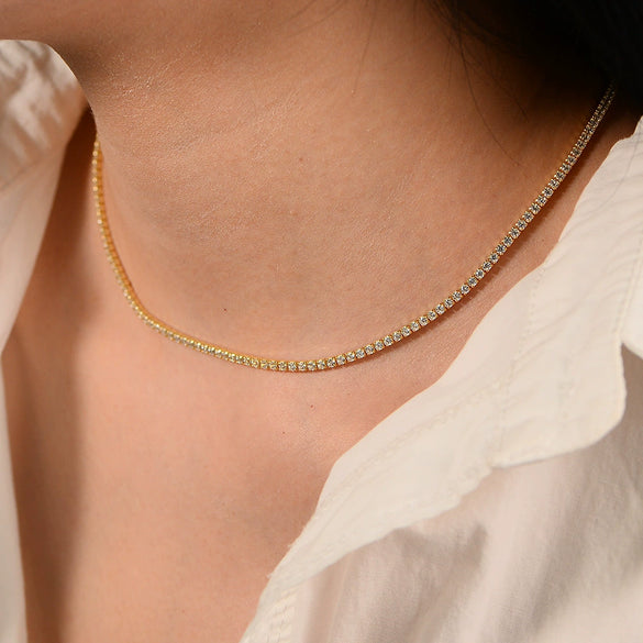 Wholesale Women's Geometric Diamond 925 Sterling Silver Tennis Clavicle Chain Necklace
