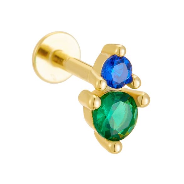 Wholesale Women's Geometric Diamond Style 925 Sterling Silver Flatbottomed Flatpushed Piercing Earrings With Colorful Zircon