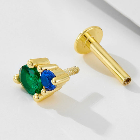 Wholesale Women's Geometric Diamond Style 925 Sterling Silver Flatbottomed Flatpushed Piercing Earrings With Colorful Zircon