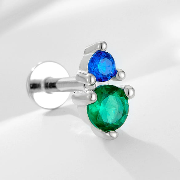Wholesale Women's Geometric Diamond Style 925 Sterling Silver Flatbottomed Flatpushed Piercing Earrings With Colorful Zircon