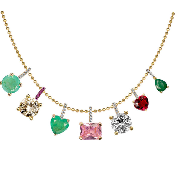 Wholesale Women's Geometric Diamond Titanium Steel Mixed Gem Inlay Colorpreserving Zircon Necklace Light Luxury Style