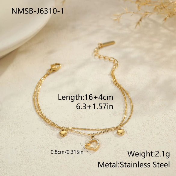 Wholesale Women's Geometric Diamondencrusted Hollow Heart 18K Gold Electroplated Stainless Steel Bracelet