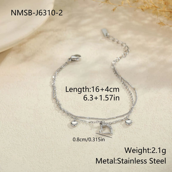 Wholesale Women's Geometric Diamondencrusted Hollow Heart 18K Gold Electroplated Stainless Steel Bracelet