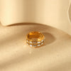 Wholesale Women's Geometric Diamondencrusted 18K Gold Plated Stainless Steel Ring Retro Jewelry Waterproof Hypoallergenic