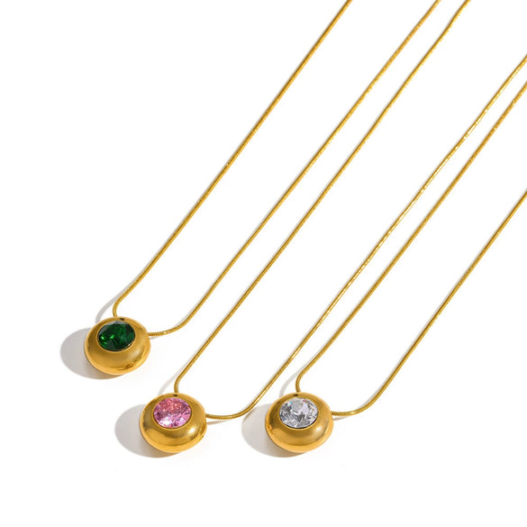 Wholesale Women's Geometric Diamondencrusted Stainless Steel Necklace With Pvd Furnace Vacuum Real Gold Plating And Round Snake Chain