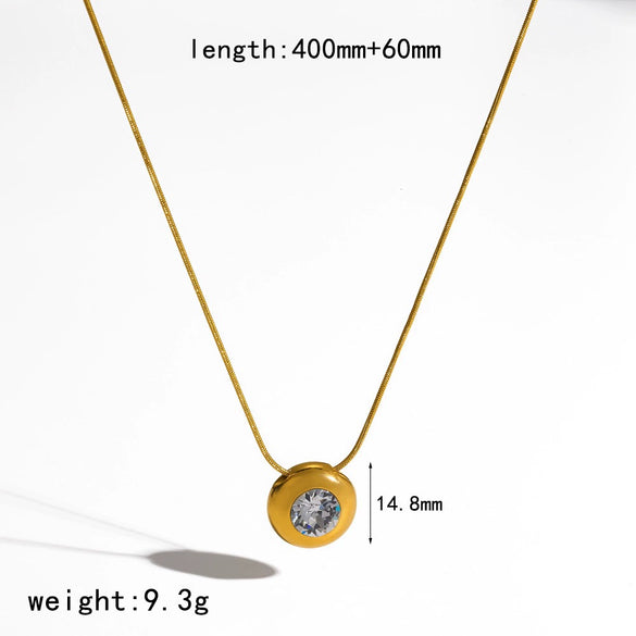 Wholesale Women's Geometric Diamondencrusted Stainless Steel Necklace With Pvd Furnace Vacuum Real Gold Plating And Round Snake Chain
