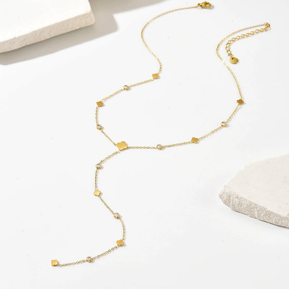 Wholesale Women's Geometric Diamondencrusted Yshaped Titanium Steel Stainless Steel Necklace With Vacuum Plating In Furnace