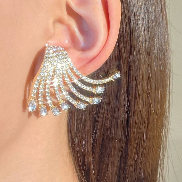Wholesale Women's Geometric Diamondstudded Alloy 14K Gold Earrings In Light Luxury Style