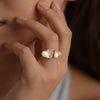 Wholesale Women's Geometric Double Heart Open Ring Natural Motherofpearl Stainless Steel 18K Gold Plated Light Luxury Style Jewelry Accessories