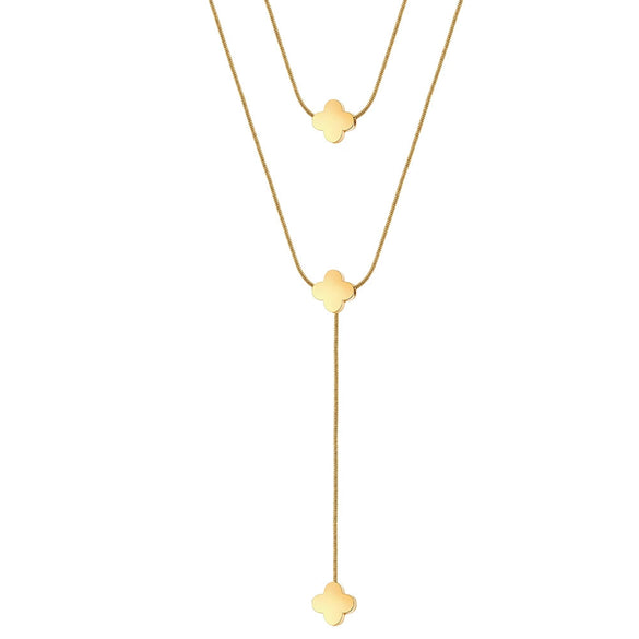 Wholesale Women's Geometric Doublelayer Clover Necklace Electroplated With 18K Gold Calendering Chain