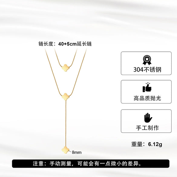 Wholesale Women's Geometric Doublelayer Clover Necklace Electroplated With 18K Gold Calendering Chain