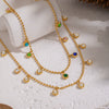 Wholesale Women's Geometric Doublelayer Necklace With Zircon Inlay Stainless Steel 18K Real Gold Plated Jewelry
