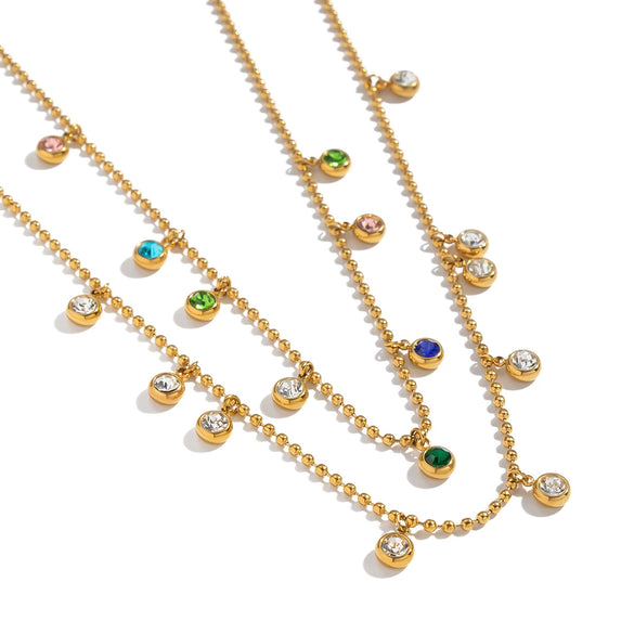Wholesale Women's Geometric Doublelayer Necklace With Zircon Inlay Stainless Steel 18K Real Gold Plated Jewelry