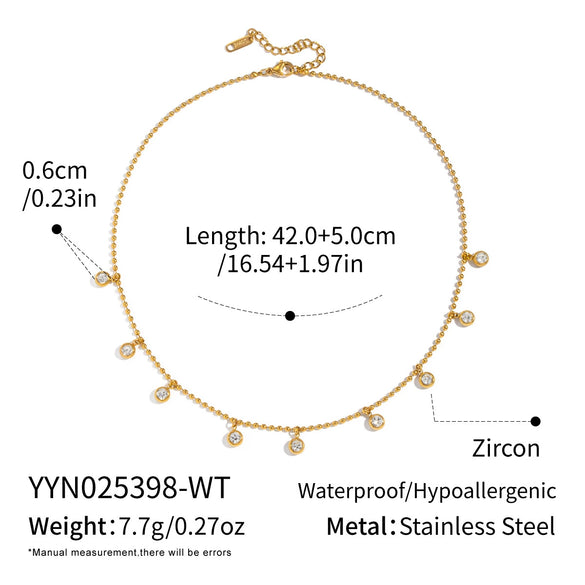 Wholesale Women's Geometric Doublelayer Necklace With Zircon Inlay Stainless Steel 18K Real Gold Plated Jewelry