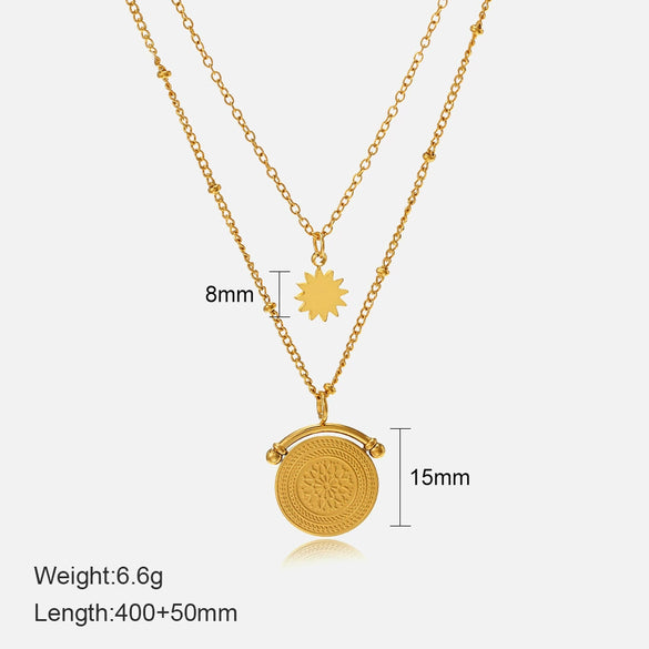 Wholesale Women's Geometric Doublelayer Round Pendant Necklace With Cross Chain In Stainless Steel And Titanium Steel Electroplated