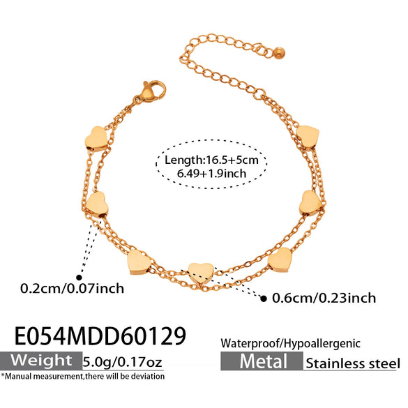 Wholesale Women's Geometric Doublelayered Heart Stainless Steel 18K Gold Plated Bracelet