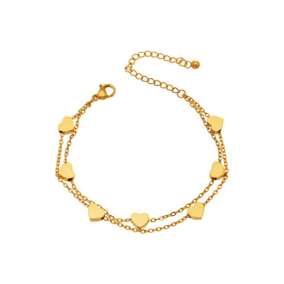 Wholesale Women's Geometric Doublelayered Heart Stainless Steel 18K Gold Plated Bracelet