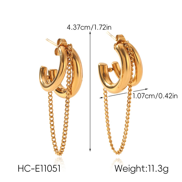 Wholesale Women's Geometric Doubleline Cshaped Electroplated Titanium Steel Earrings With Gold And Silver Tassels