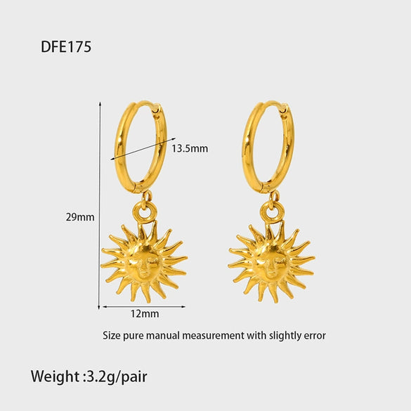 Wholesale Women's Geometric Doublesided Smiling Face Sun Pendant Stainless Steel Earrings With 18K Gold Plating
